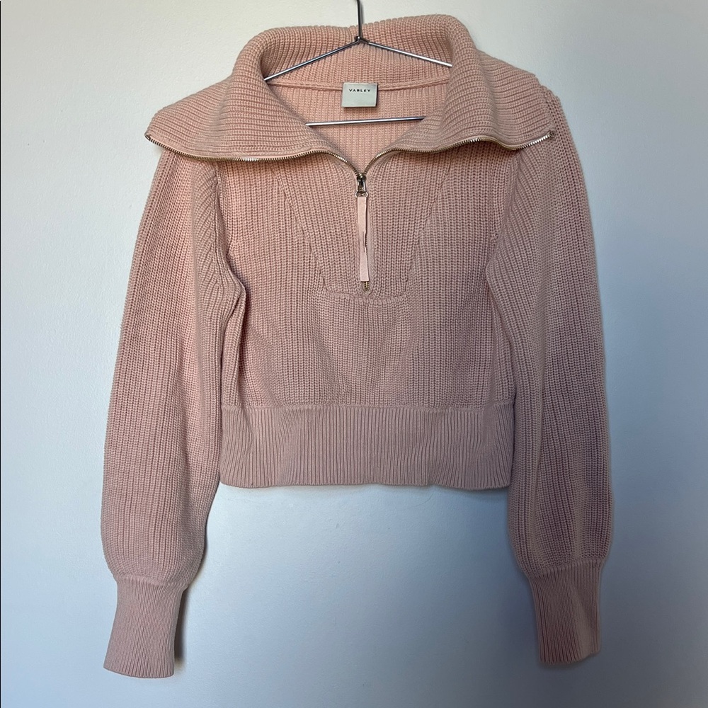 Varley Pink Half-Zip Ribbed 100% cotton Sweater XS